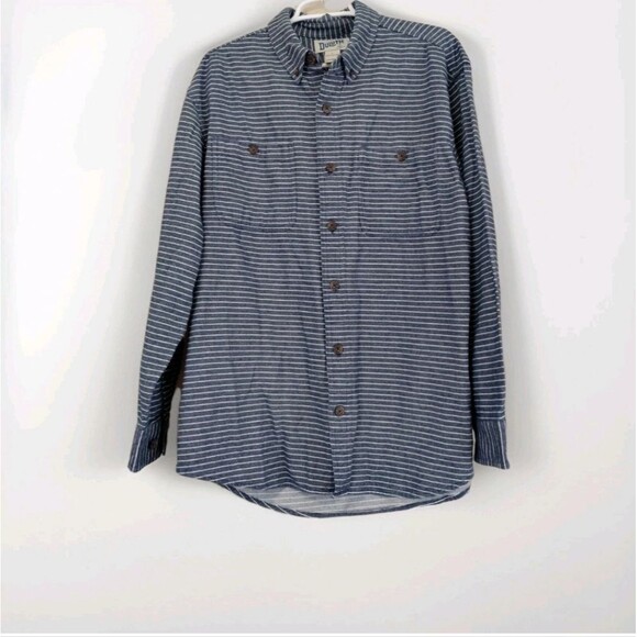 Duluth Trading Long Sleeve Stripe Cotton Button Down SZ Large - Picture 1 of 8